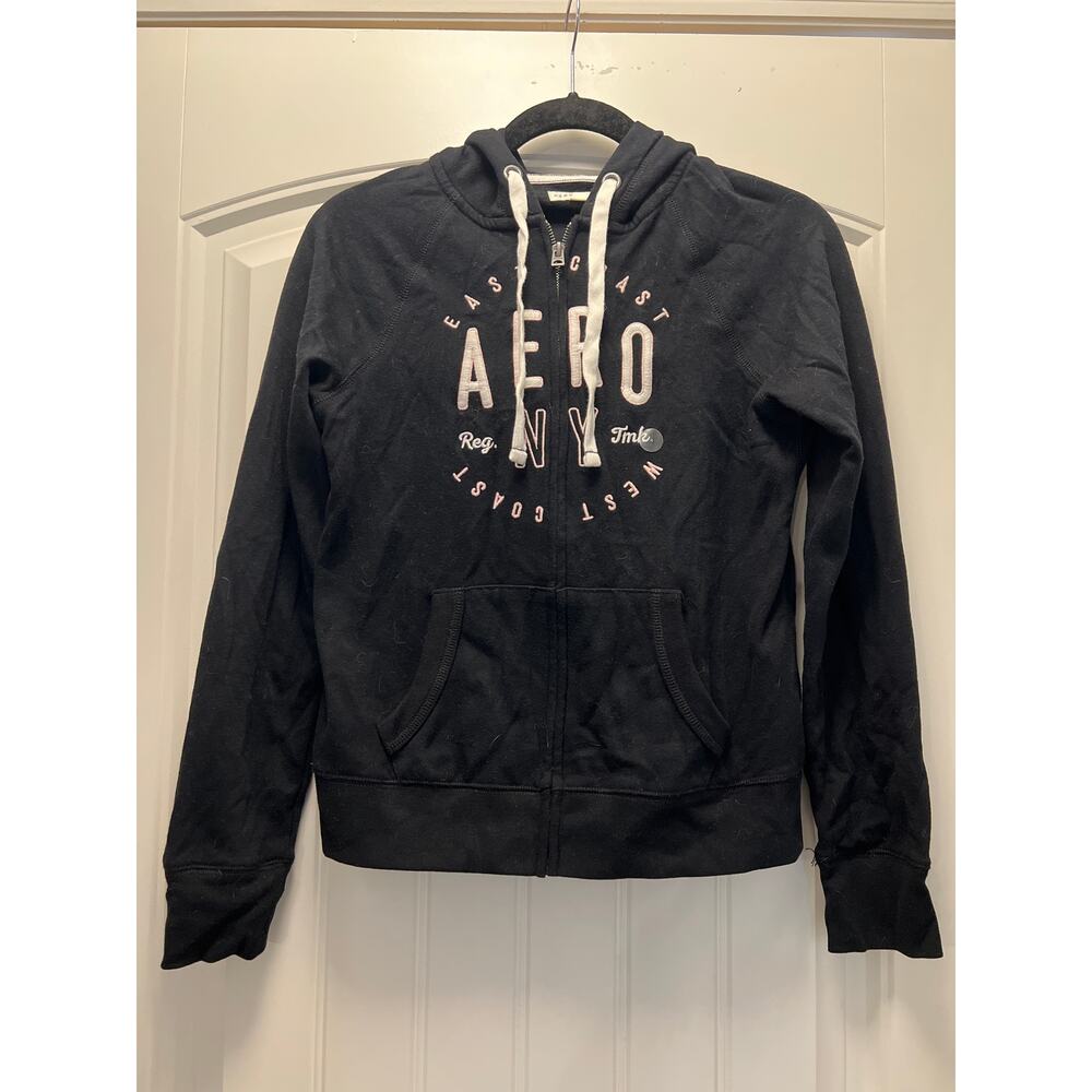 NWT‎ Aeropostale Women’s East & West Coast Full-Zip Hoodie Size S Black Lounge